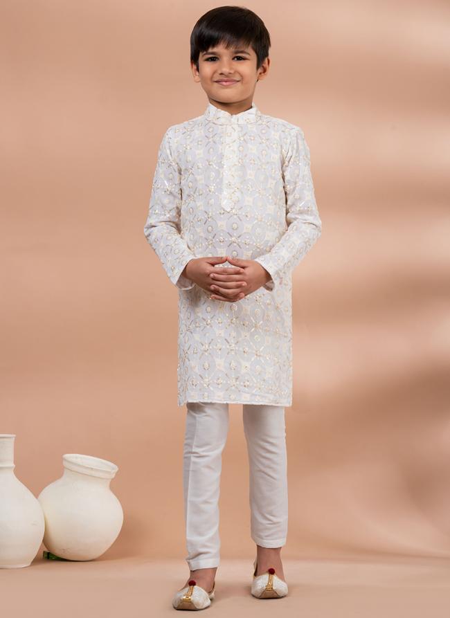 Viscose White Traditional Wear Digital Printed Kids Kurta Pajama